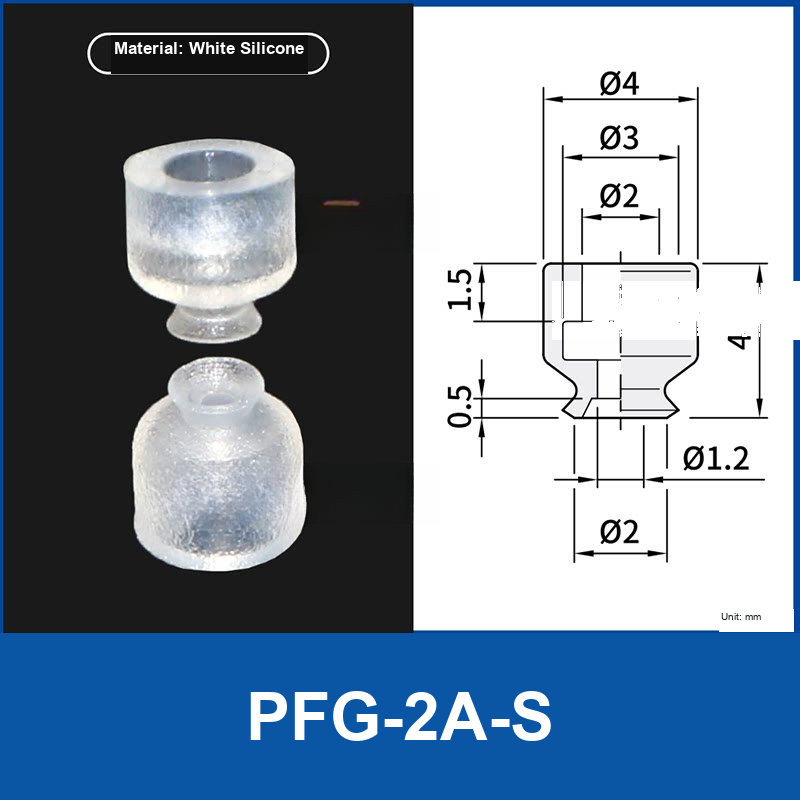 PFG-2A-S White Silicone flat vacuum suction cup with technical dimensions