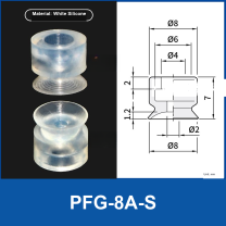 PFG-8A-S White Silicone flat vacuum suction cup with technical dimensions