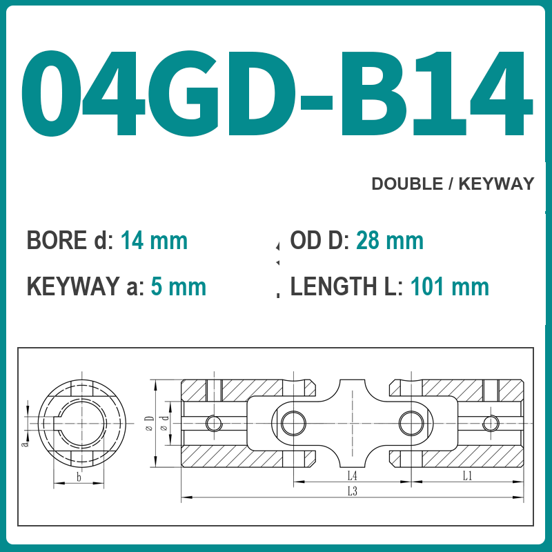 BOLTTE 04GD-B14 40Cr universal joint coupling dimension drawing