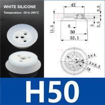 H50 White Silicone heavy-duty flat vacuum suction cup and technical dimensions
