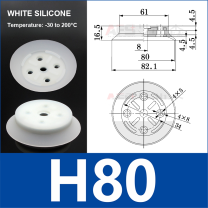 H80 White Silicone heavy-duty flat vacuum suction cup and technical dimensions