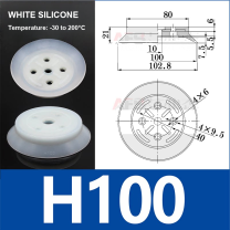 H100 White Silicone heavy-duty flat vacuum suction cup and technical dimensions