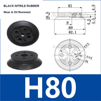 H80 Black Nitrile Rubber heavy-duty flat vacuum suction cup and technical dimensions