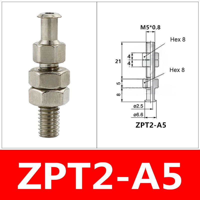 ZPT2-A5 Long Thread ZPT vacuum cup mount or retaining ring with technical dimensions