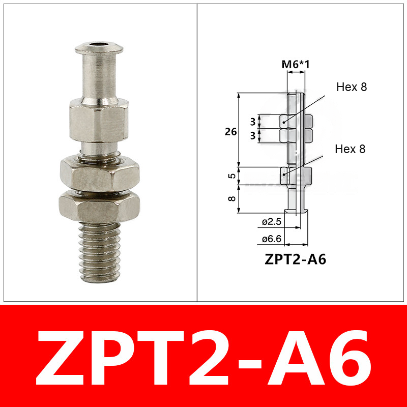 ZPT2-A6 Long Thread ZPT vacuum cup mount or retaining ring with technical dimensions