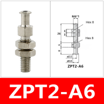 ZPT2-A6 Long Thread ZPT vacuum cup mount or retaining ring with technical dimensions