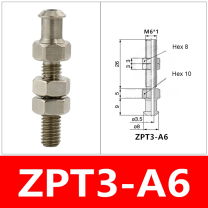 ZPT3-A6 Long Thread ZPT vacuum cup mount or retaining ring with technical dimensions