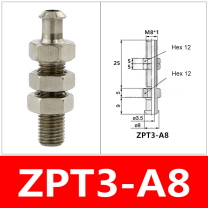 ZPT3-A8 Long Thread ZPT vacuum cup mount or retaining ring with technical dimensions