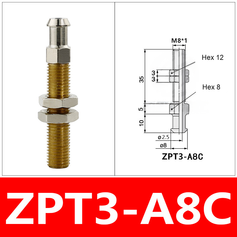 ZPT3-A8C Long Thread ZPT vacuum cup mount or retaining ring with technical dimensions