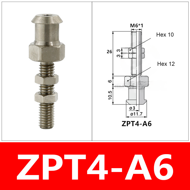 ZPT4-A6 Long Thread ZPT vacuum cup mount or retaining ring with technical dimensions
