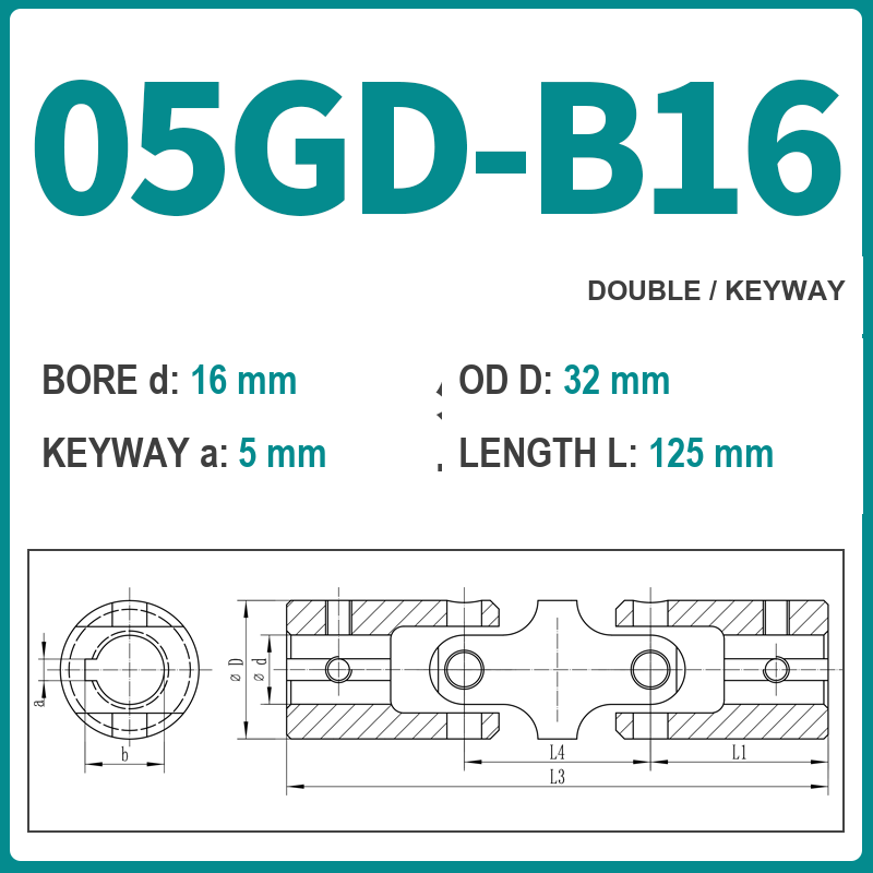 BOLTTE 05GD-B16 40Cr universal joint coupling dimension drawing