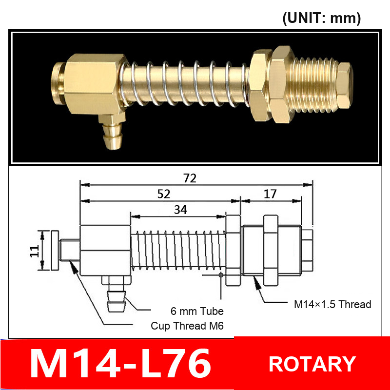 M14-L76 Side Inlet Rotary M14 side-inlet vacuum cup mounting fitting with technical dimensions