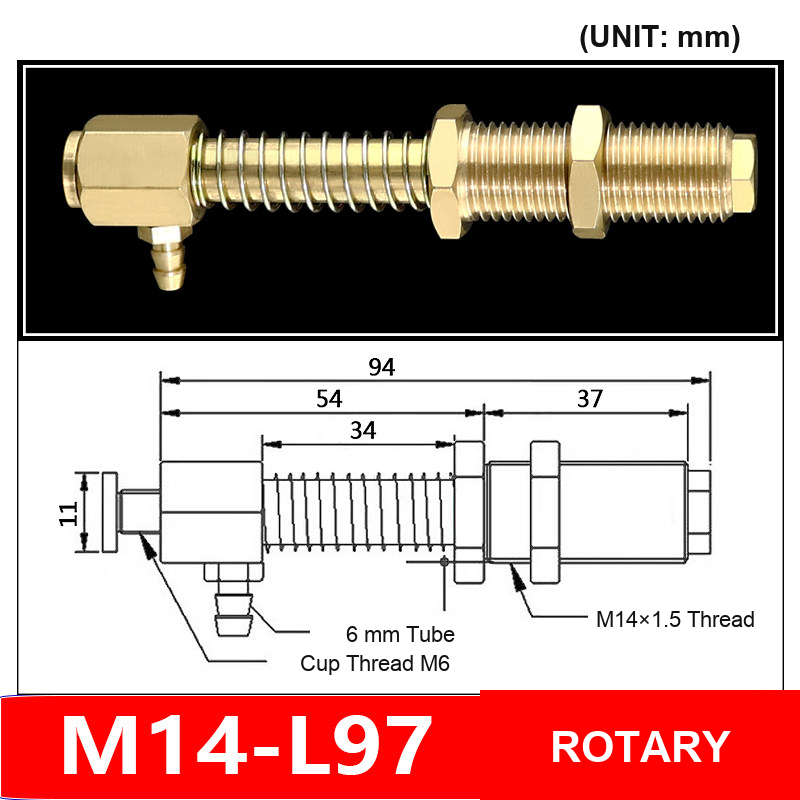 M14-L97 Side Inlet Rotary M14 side-inlet vacuum cup mounting fitting with technical dimensions