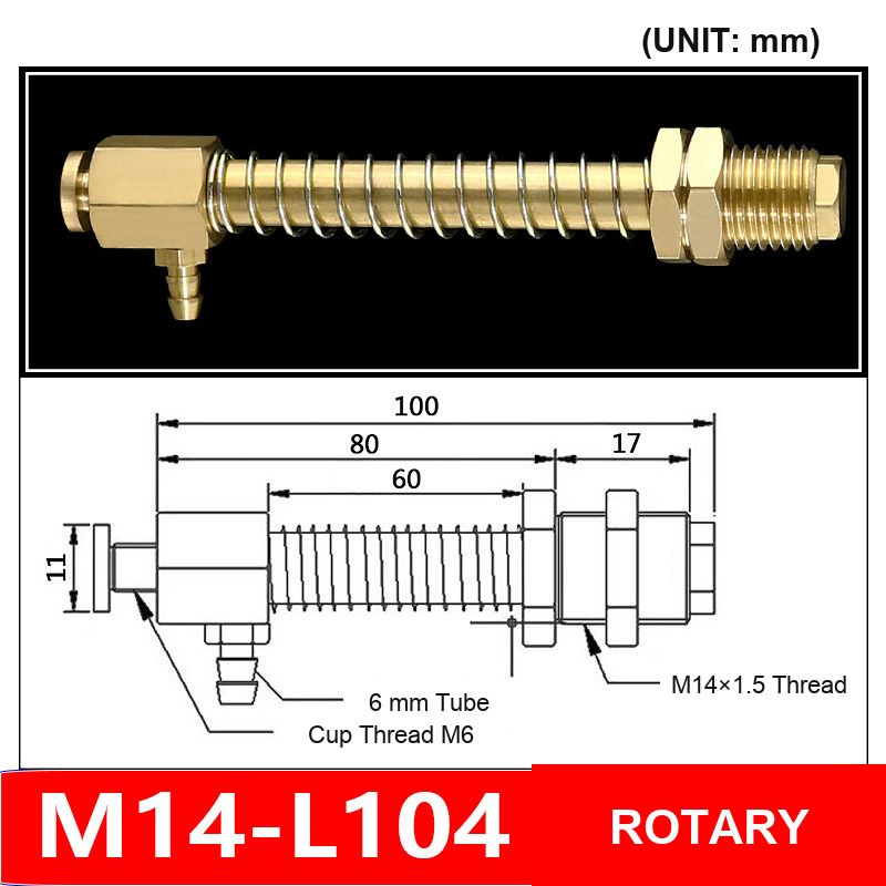 M14-L104 Side Inlet Rotary M14 side-inlet vacuum cup mounting fitting with technical dimensions