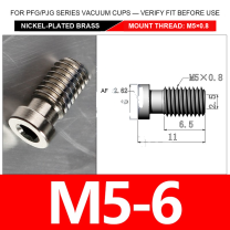 M5-6 nickel-plated brass vacuum cup threaded fitting, M5 mount thread, body code 6, with technical dimensions