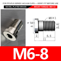 M6-8 nickel-plated brass vacuum cup threaded fitting, M6 mount thread, body code 8, with technical dimensions