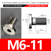 M6-11 nickel-plated brass vacuum cup threaded fitting, M6 mount thread, body code 11, with technical dimensions