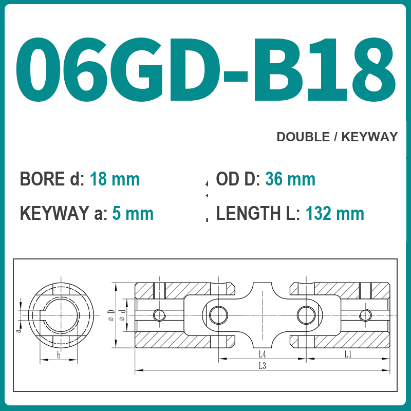BOLTTE 06GD-B18 40Cr universal joint coupling dimension drawing