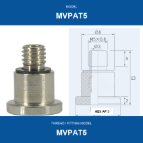 MVPAT5 threaded vacuum cup mount fitting with product view and dimensional drawing
