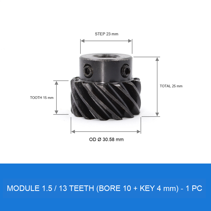 Module 1.5 / 13T / Bore 10 mm / Key 4 mm helical gear technical drawing