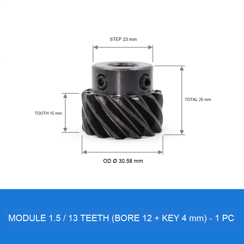 Module 1.5 / 13T / Bore 12 mm / Key 4 mm helical gear technical drawing