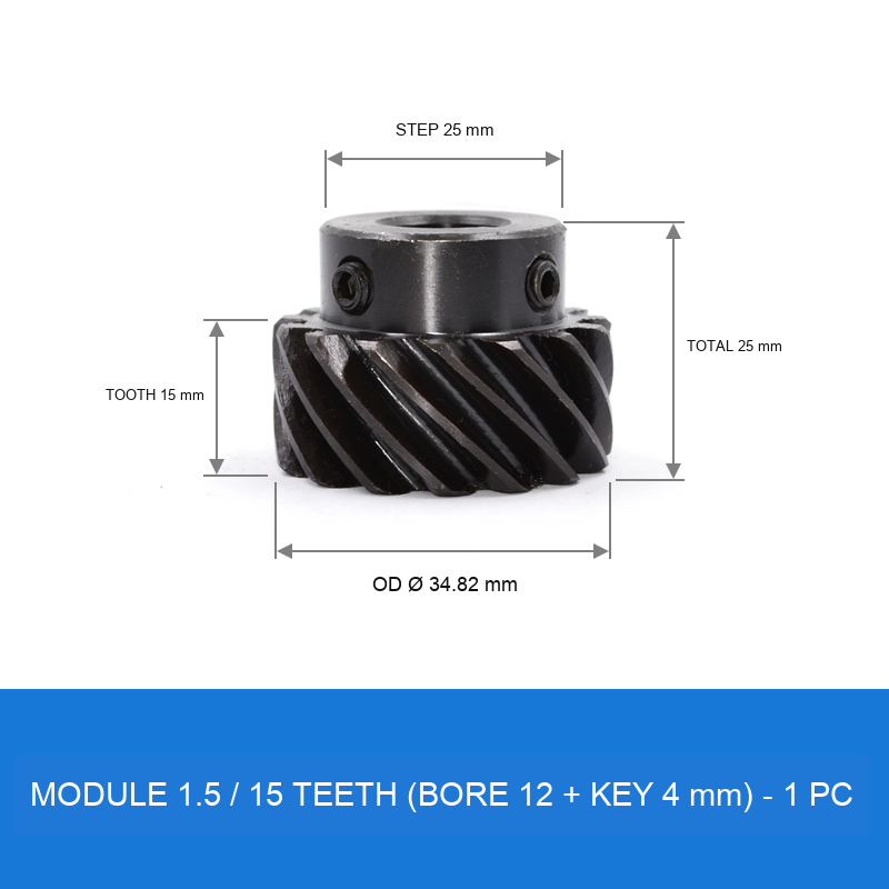 Module 1.5 / 15T / Bore 12 mm / Key 4 mm helical gear technical drawing
