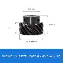 Module 1.5 / 15T / Bore 14 mm / Key 5 mm helical gear technical drawing