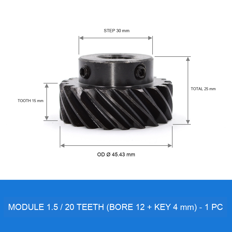 Module 1.5 / 20T / Bore 12 mm / Key 4 mm helical gear technical drawing