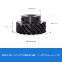 Module 1.5 / 20T / Bore 12 mm / Key 4 mm helical gear technical drawing