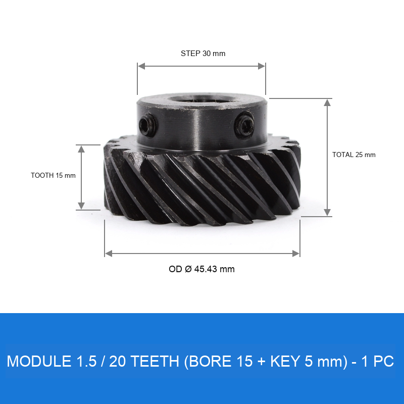 Module 1.5 / 20T / Bore 15 mm / Key 5 mm helical gear technical drawing