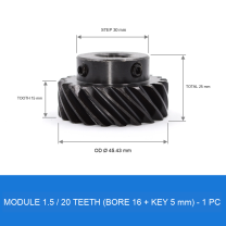 Module 1.5 / 20T / Bore 16 mm / Key 5 mm helical gear technical drawing