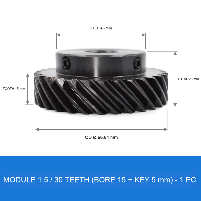 Module 1.5 / 30T / Bore 15 mm / Key 5 mm helical gear technical drawing