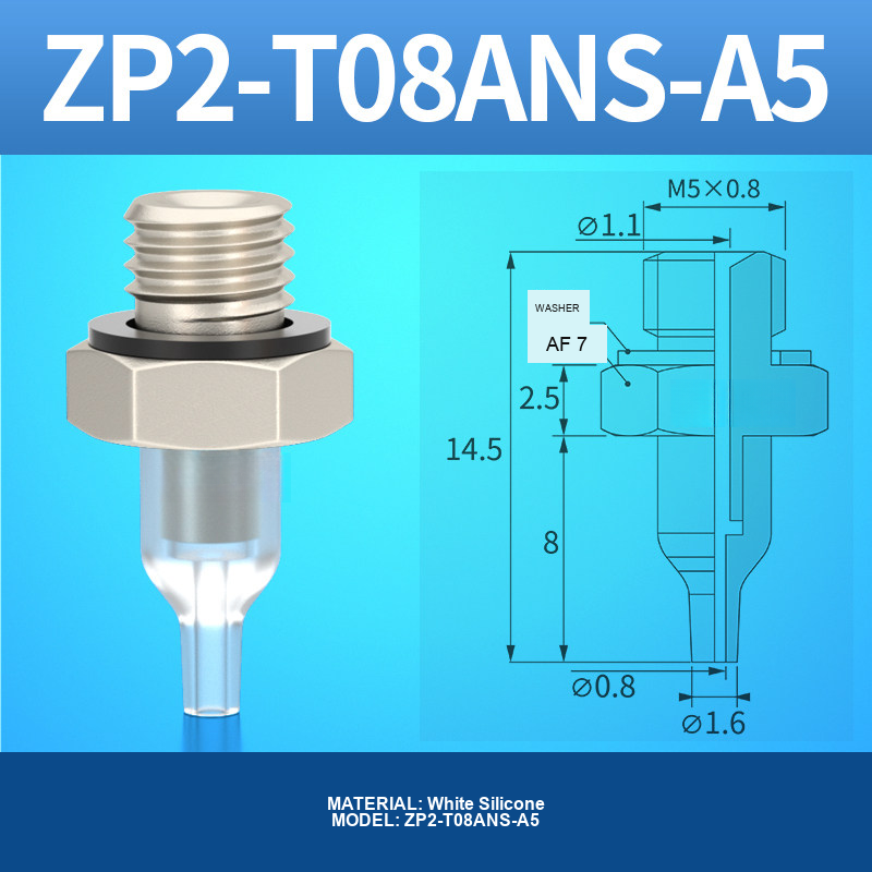 ZP2-T08ANS-A5 ZP2-AN vacuum cup, threaded holder or fitting, with product view and technical drawing