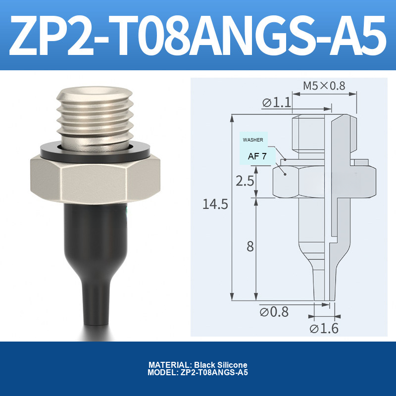 ZP2-T08ANGS-A5 ZP2-AN vacuum cup, threaded holder or fitting, with product view and technical drawing