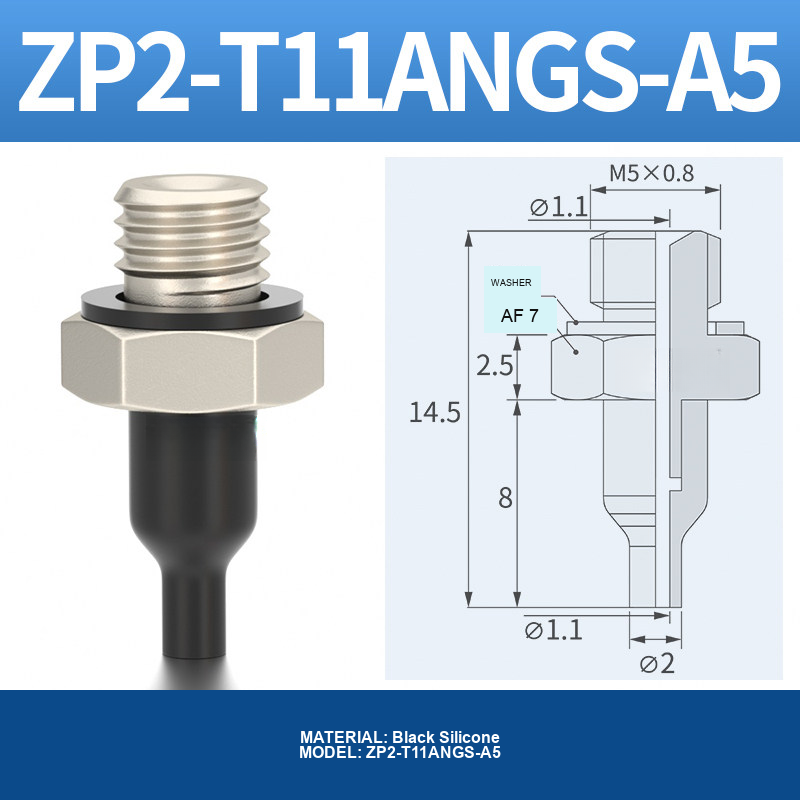 ZP2-T11ANGS-A5 ZP2-AN vacuum cup, threaded holder or fitting, with product view and technical drawing