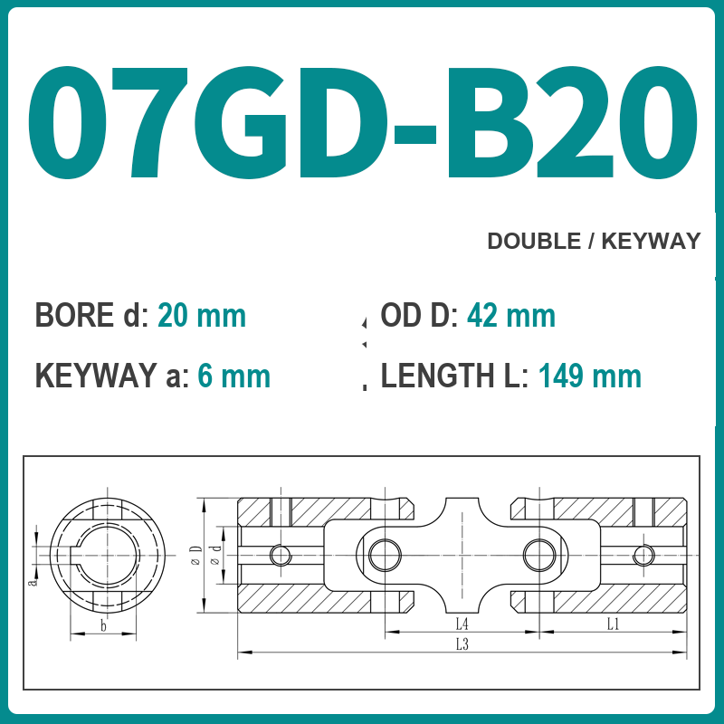 BOLTTE 07GD-B20 40Cr universal joint coupling dimension drawing