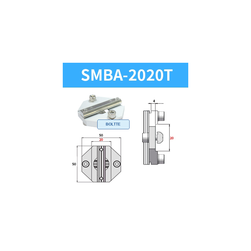 BOLTTE SMBA-2020T aluminium profile cross-connection clamp with engineering dimensions