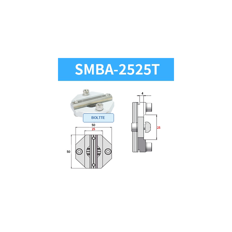 BOLTTE SMBA-2525T aluminium profile cross-connection clamp with engineering dimensions