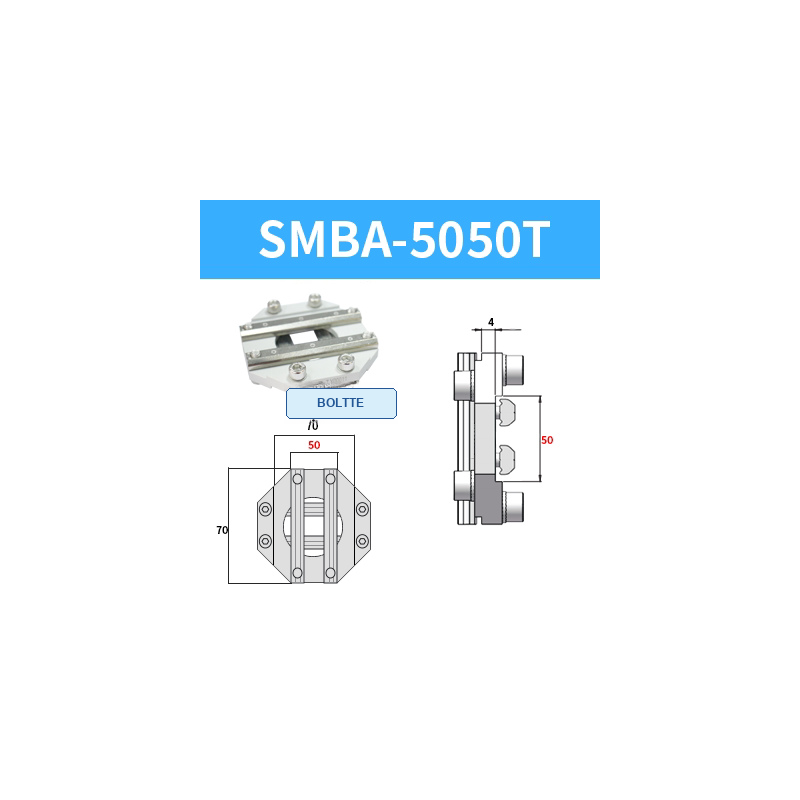 BOLTTE SMBA-5050T aluminium profile cross-connection clamp with engineering dimensions