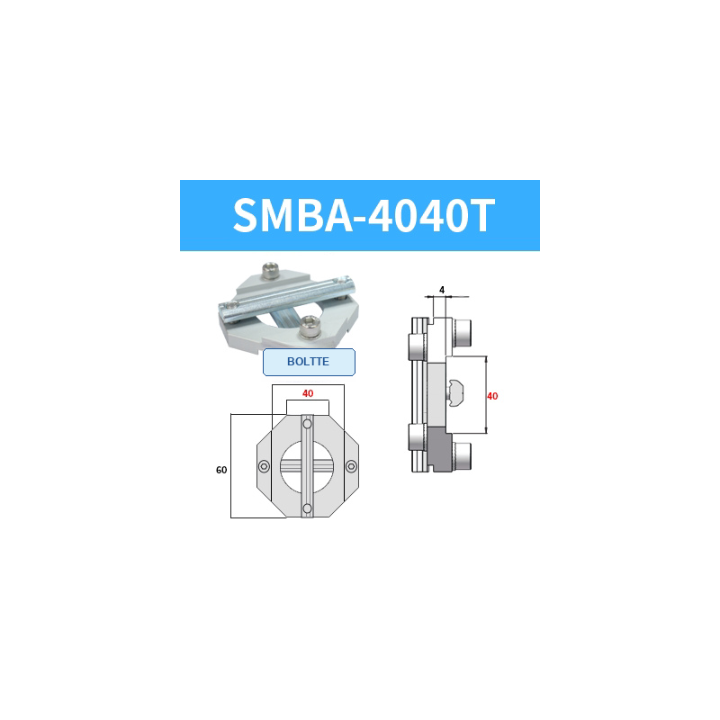 BOLTTE SMBA-4040T aluminium profile cross-connection clamp with engineering dimensions