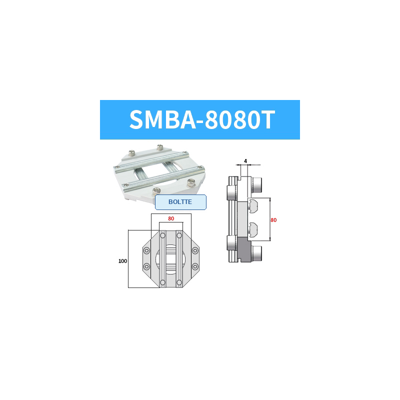 BOLTTE SMBA-8080T aluminium profile cross-connection clamp with engineering dimensions