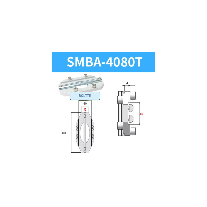 BOLTTE SMBA-4080T aluminium profile cross-connection clamp with engineering dimensions
