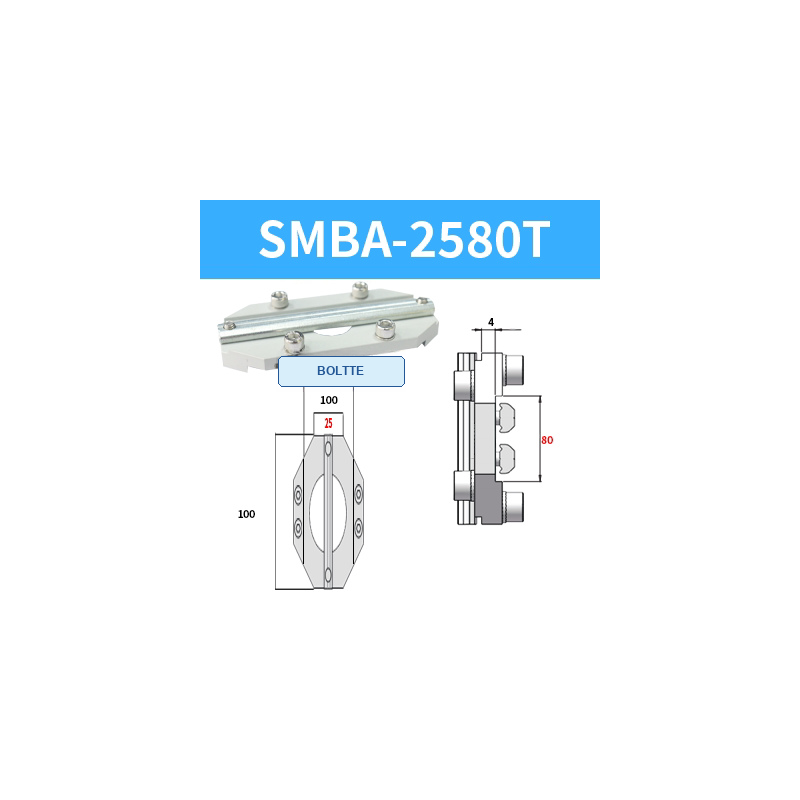 BOLTTE SMBA-2580T aluminium profile cross-connection clamp with engineering dimensions
