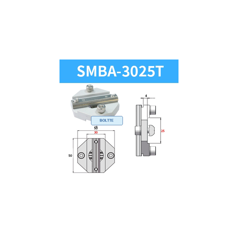 BOLTTE SMBA-3025T aluminium profile cross-connection clamp with engineering dimensions