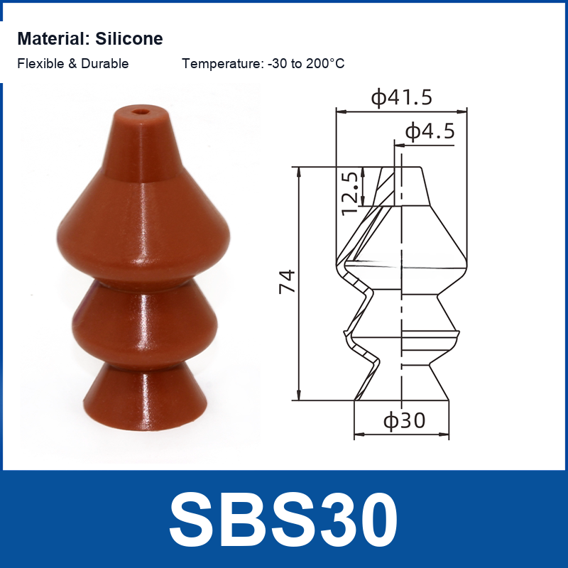 SBS30 spherical silicone vacuum suction cup and technical dimensions
