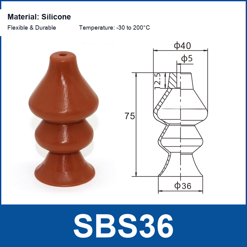 SBS36 spherical silicone vacuum suction cup and technical dimensions
