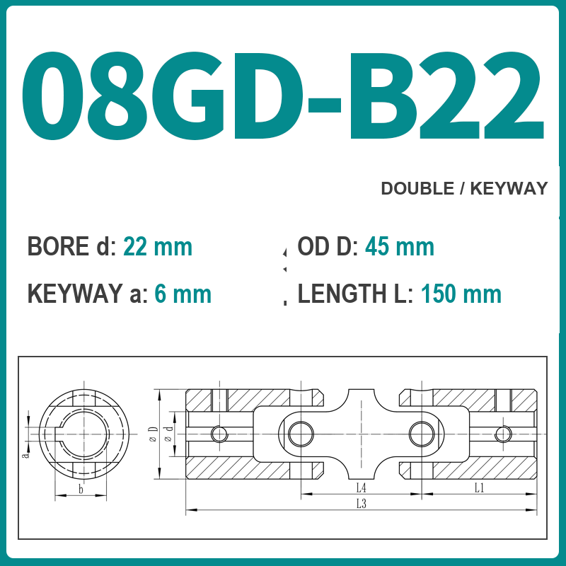 BOLTTE 08GD-B22 40Cr universal joint coupling dimension drawing