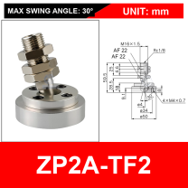ZP2A-TF2 swivel vacuum cup mounting fitting with technical dimensions