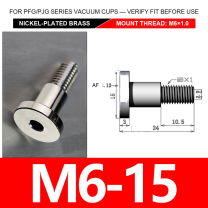 M6-15 nickel-plated brass vacuum cup threaded fitting, M6 mount thread, body code 15, with technical dimensions
