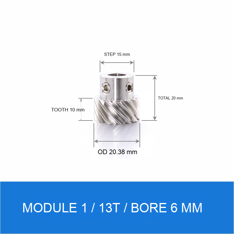 Module 1 / 13T / Bore 6 mm stainless steel helical gear technical drawing